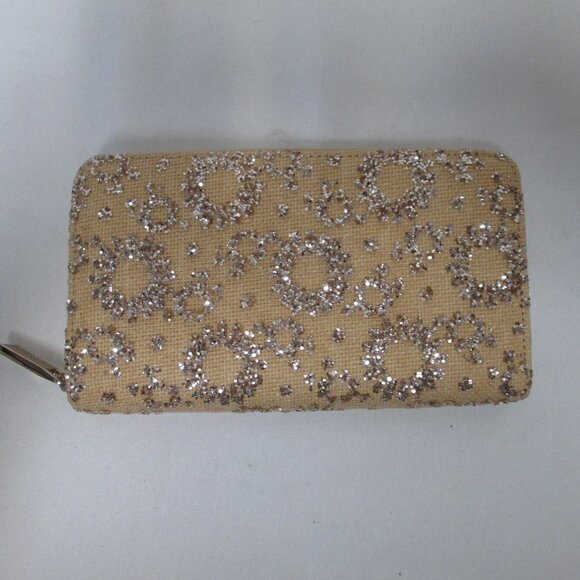 Deux Lux gold Glitter Raffia zip around Wallet Organizer change & card pockets - Picture 1 of 12